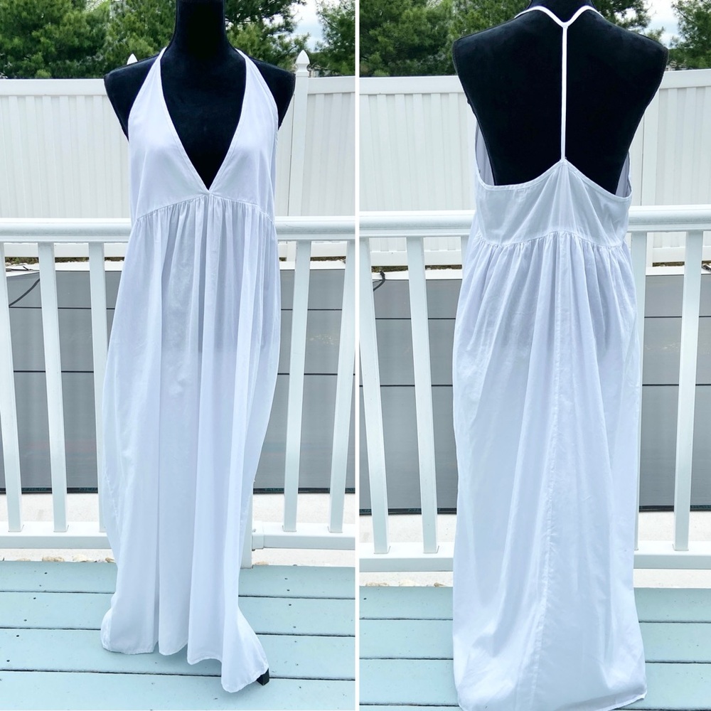LACAUSA Audra T-back White Dress Lightweight Cotton Minimalist Size Large